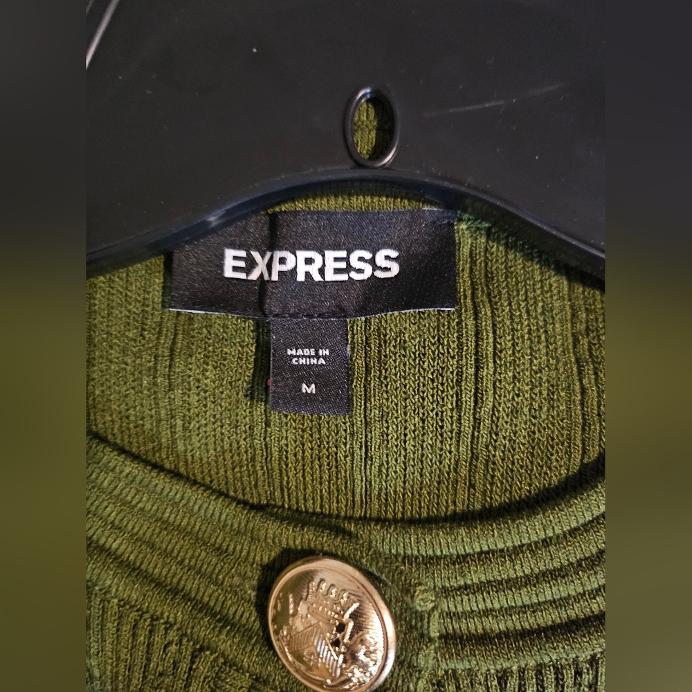 Green Ribbed Button-Up Jacket - Picture 3 of 3